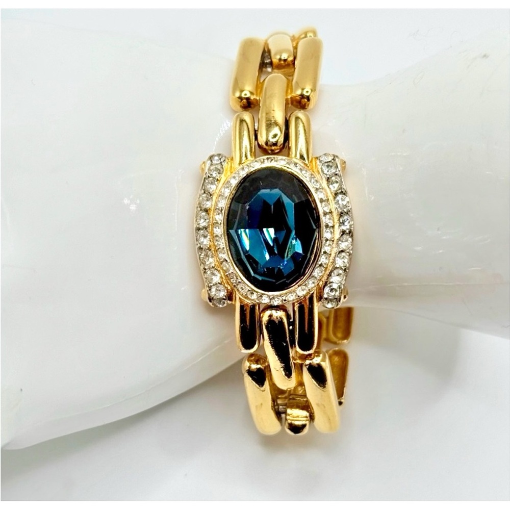 Givenchy Couture Vintage Sapphire & Crystal Gold Plated Bracelet